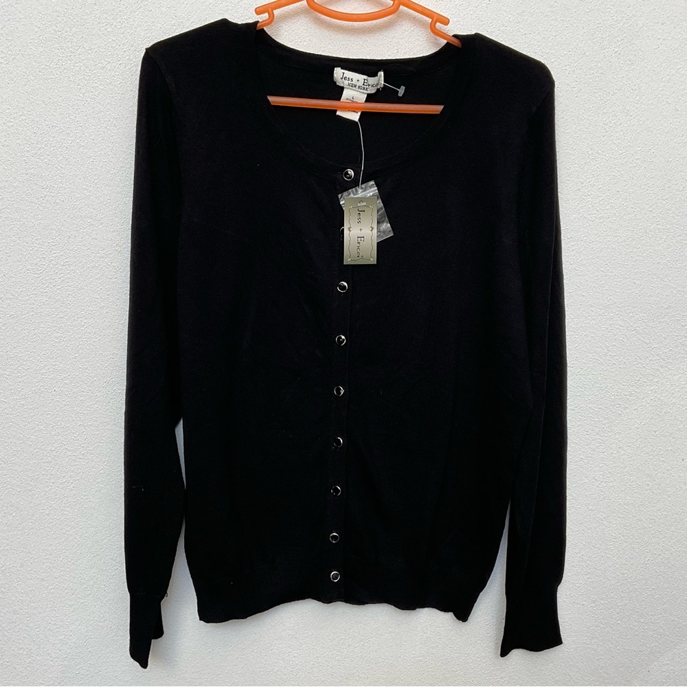 NWT Jess + Erica Black Lightweight Button Front Cardigan Size Large Neutral